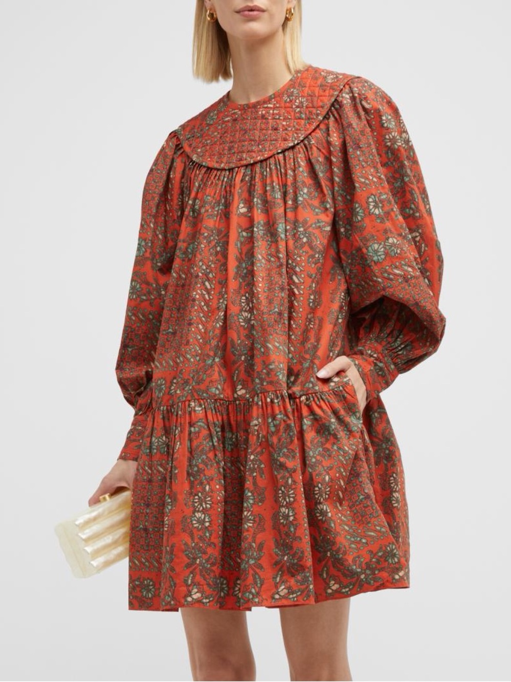 Ria Puff-Sleeve Cotton Mini Dress